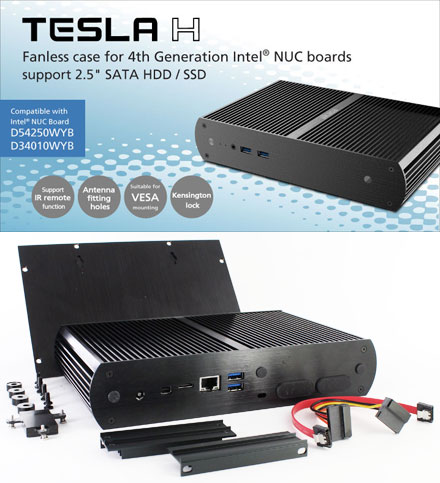 Akasa Tesla H enclosure (for Intel NUC D34010WYB/D54250WYB) <b>[FANLESS]</b>